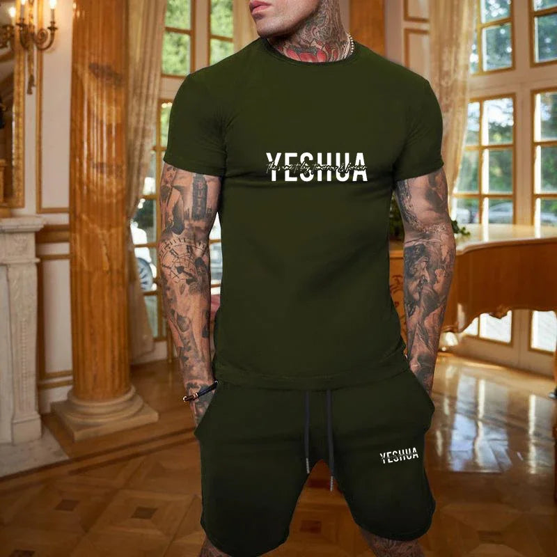 2025 Fashionable and casual summer outdoor sports suit men's breathable T-shirt shorts casual and fashionable two-piece set