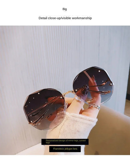 Trendy Fashionable Polygon Frameless Cut Edge Sunglasses Women's Metal Curved Legs Retro Street Photo Fashionglasses