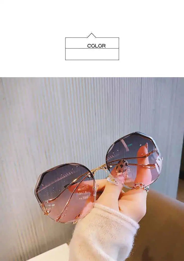 Trendy Fashionable Polygon Frameless Cut Edge Sunglasses Women's Metal Curved Legs Retro Street Photo Fashionglasses
