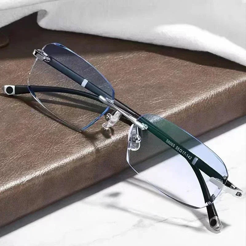 Business Photochromic Myopia Glasses for Men Diamond Cut Rimless UV400 Luxury Eyeglasses Color Changing Diopters -1.0 To -4.0