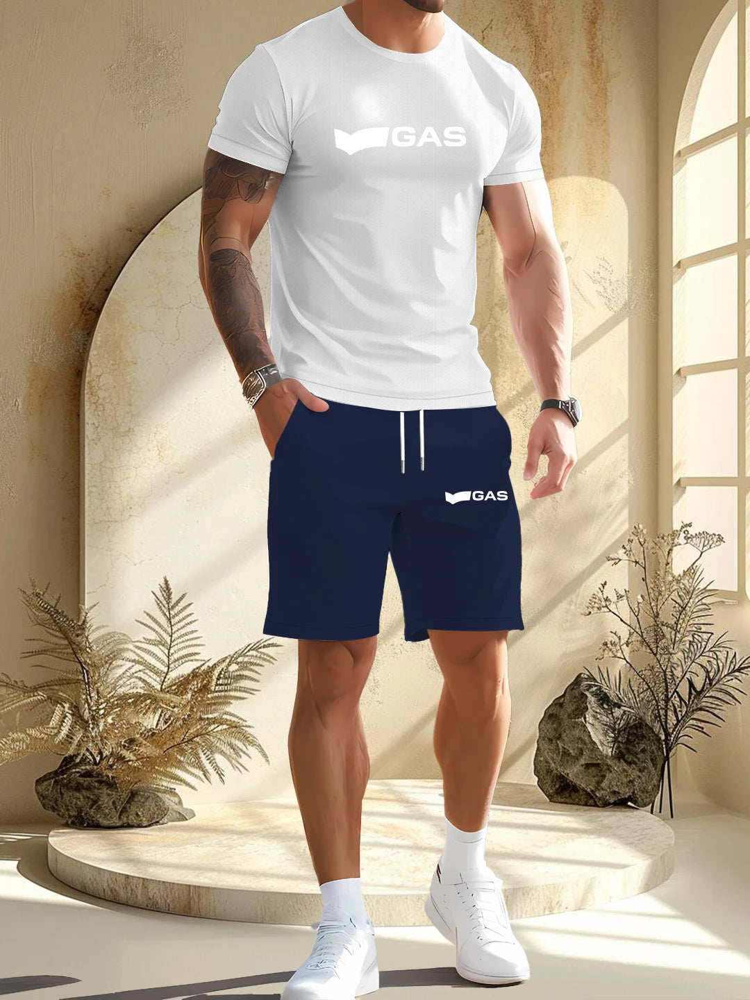 Summer Sports Men's Running Set Printed Top Casual T-shirt Shorts Two-piece Set Jogging Breathable Quick Drying Clothing