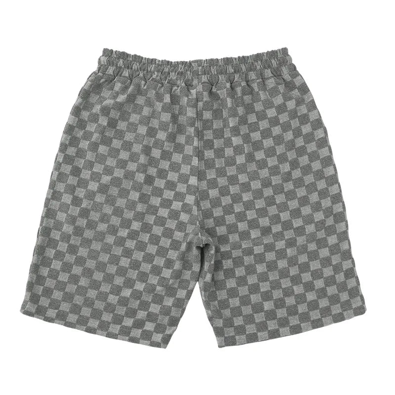 European and American Oversized Fashion Brand Men's Summer New Chessboard Plaid Loose Sports and Leisure Two-Piece Set
