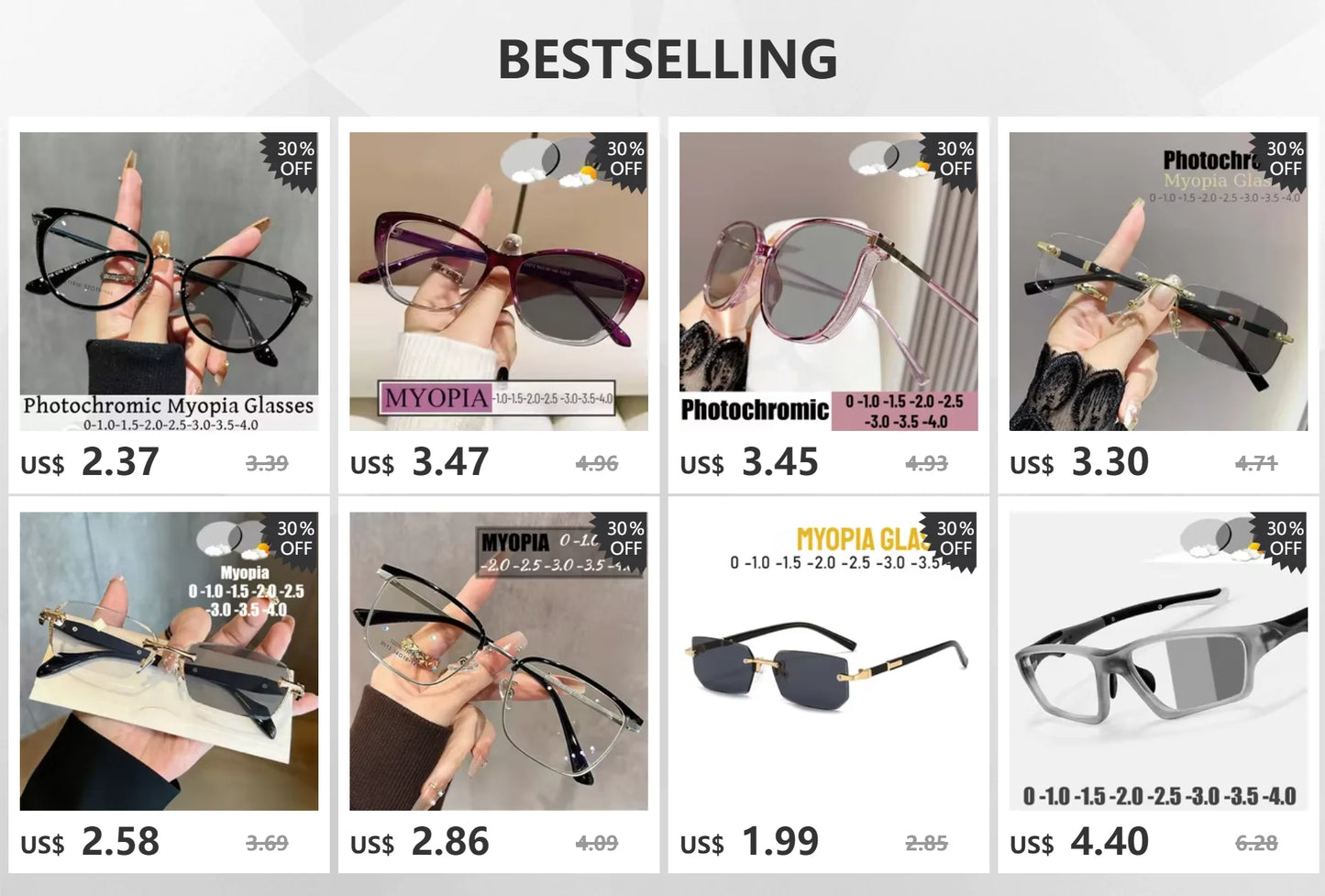 Business Photochromic Myopia Glasses for Men Diamond Cut Rimless UV400 Luxury Eyeglasses Color Changing Diopters -1.0 To -4.0