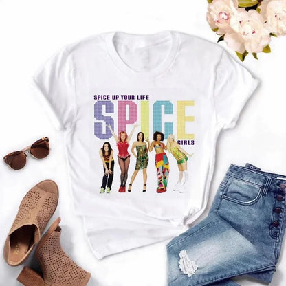 Spice Girls T-shirt Women Cartoon Tee Short Sleeve Fashion Girls T Shirt Four Season Print Anime Tops Tees Clothes Female