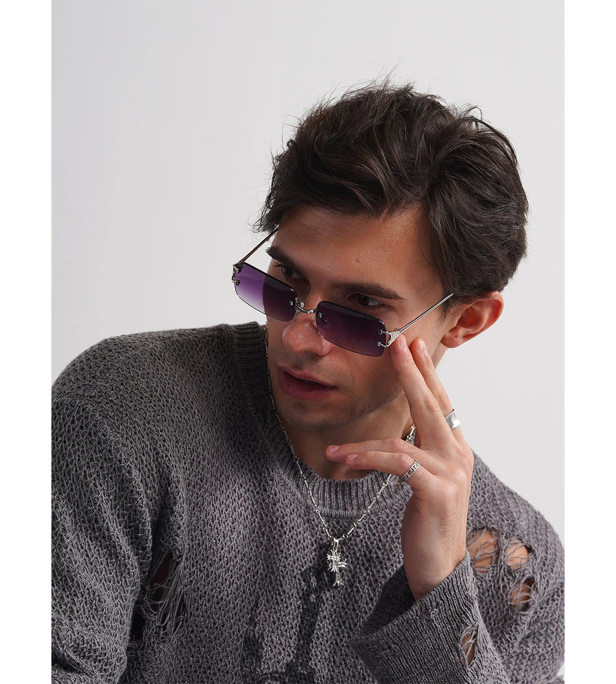 Ruiao 2025 rimless sunglasses UV400 fashion square metal glasses for men women designer man's brand sun shades for outdoor
