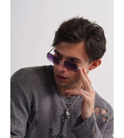 Ruiao 2025 rimless sunglasses UV400 fashion square metal glasses for men women designer man's brand sun shades for outdoor