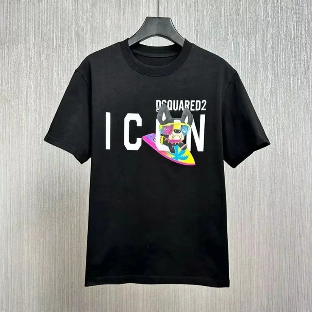 2025 Loose Oversize Short-sleeved Cotton T-shirt Men's and Women's Crew Neck Top Quadratic ICON Tide Couple Half-sleeved Dsq2
