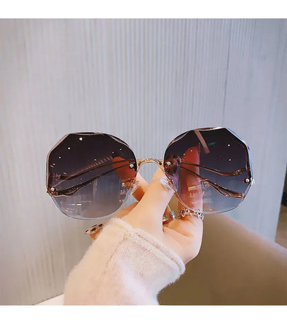 Trendy Fashionable Polygon Frameless Cut Edge Sunglasses Women's Metal Curved Legs Retro Street Photo Fashionglasses
