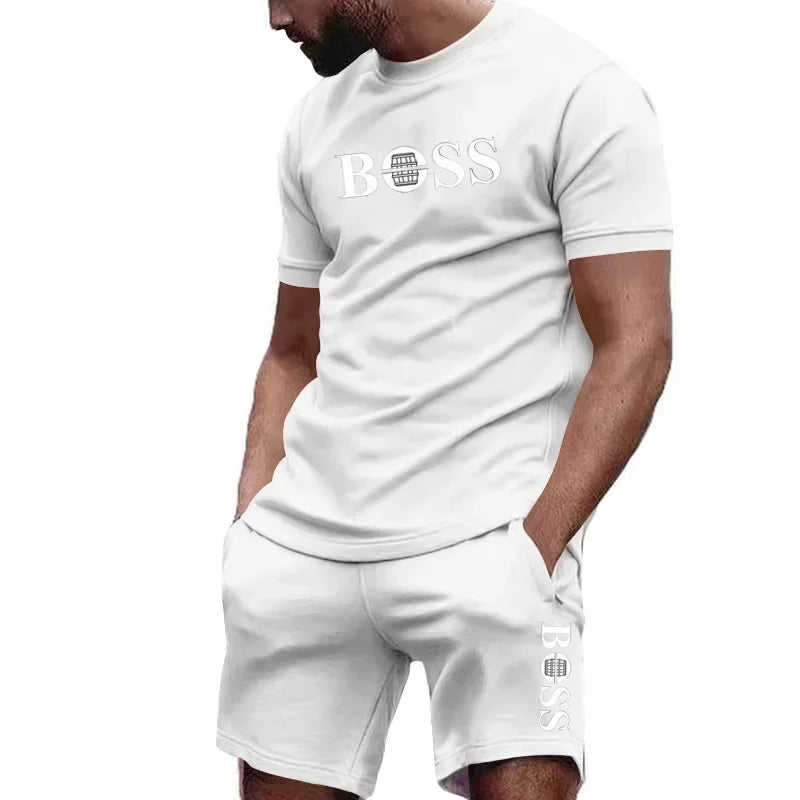 Men's two-piece sportswear short sleeved T-shirt and pants running and fitness sportswear big discount summer 2024