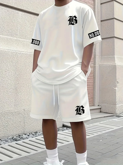 2025 Summer new men's set letter print casual fashion T-shirt Short sleeve shorts Sportswear casual everyday wear for both men a