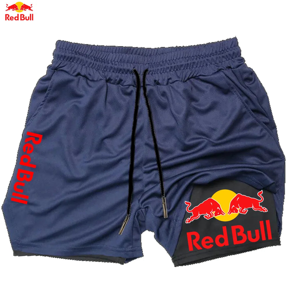 Red Bull Newest Shorts Men 2 in 1 Running Training Gym Shorts Fitness Joggers Jogging Summer Sports Shorts Workout Short Pants