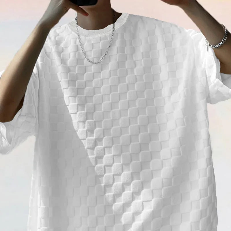 European and American Oversized Fashion Brand Men's Summer New Chessboard Plaid Loose Sports and Leisure Two-Piece Set