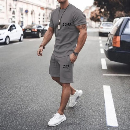 Men's Clothing Summer Suit CR7 Sports Suit Comfortable Breathable Mesh Running Sets Jogging Fitness Tracksuit T-shirt casual set