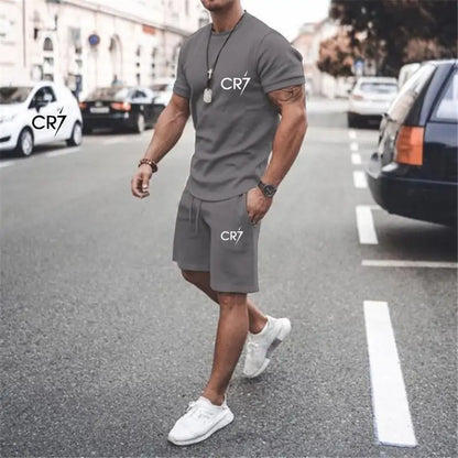 Men's Clothing Summer Suit CR7 Sports Suit Comfortable Breathable Mesh Running Sets Jogging Fitness Tracksuit T-shirt casual set