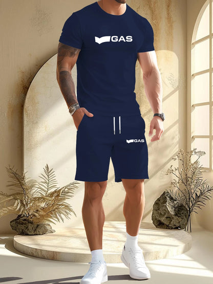 Summer Sports Men's Running Set Printed Top Casual T-shirt Shorts Two-piece Set Jogging Breathable Quick Drying Clothing