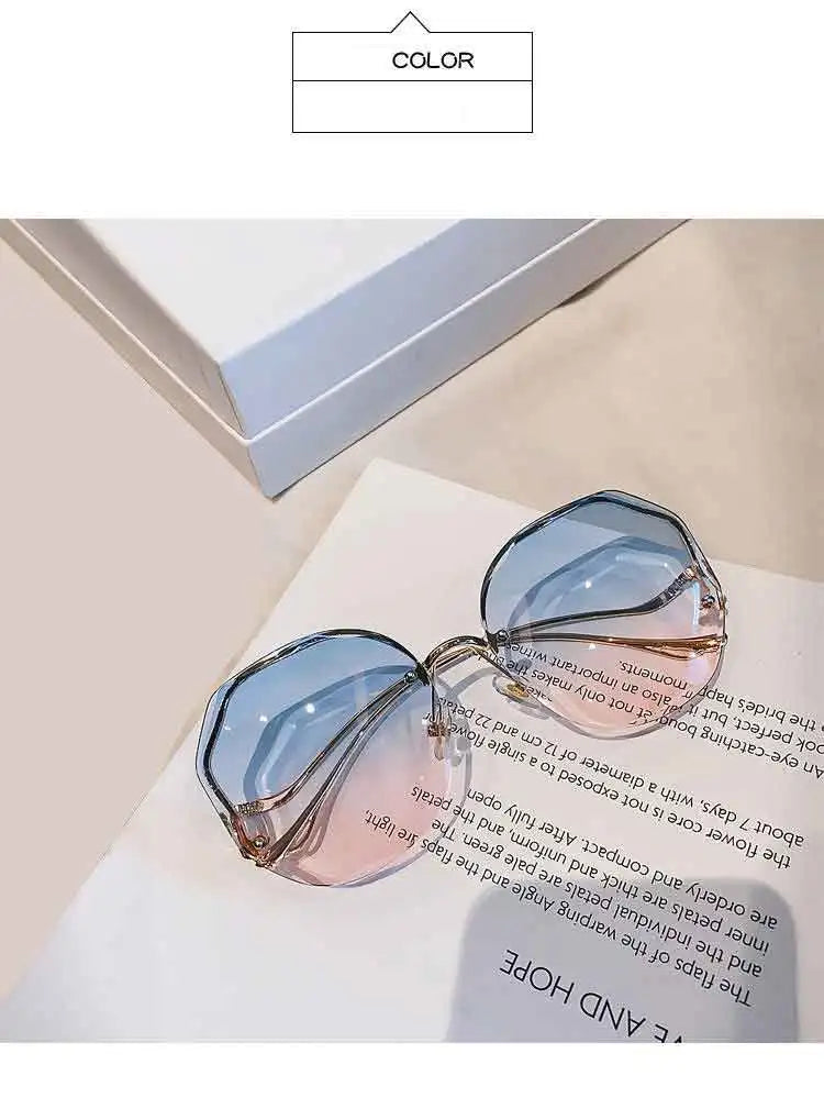 Trendy Fashionable Polygon Frameless Cut Edge Sunglasses Women's Metal Curved Legs Retro Street Photo Fashionglasses