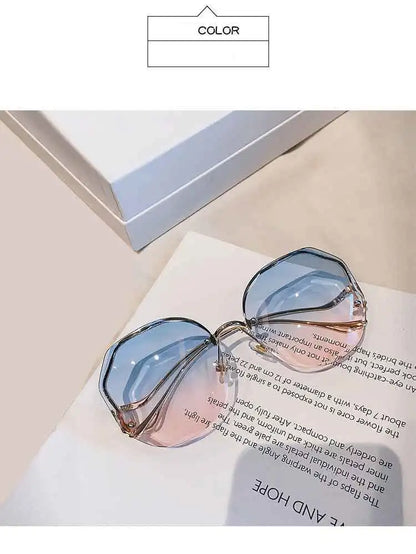 Trendy Fashionable Polygon Frameless Cut Edge Sunglasses Women's Metal Curved Legs Retro Street Photo Fashionglasses