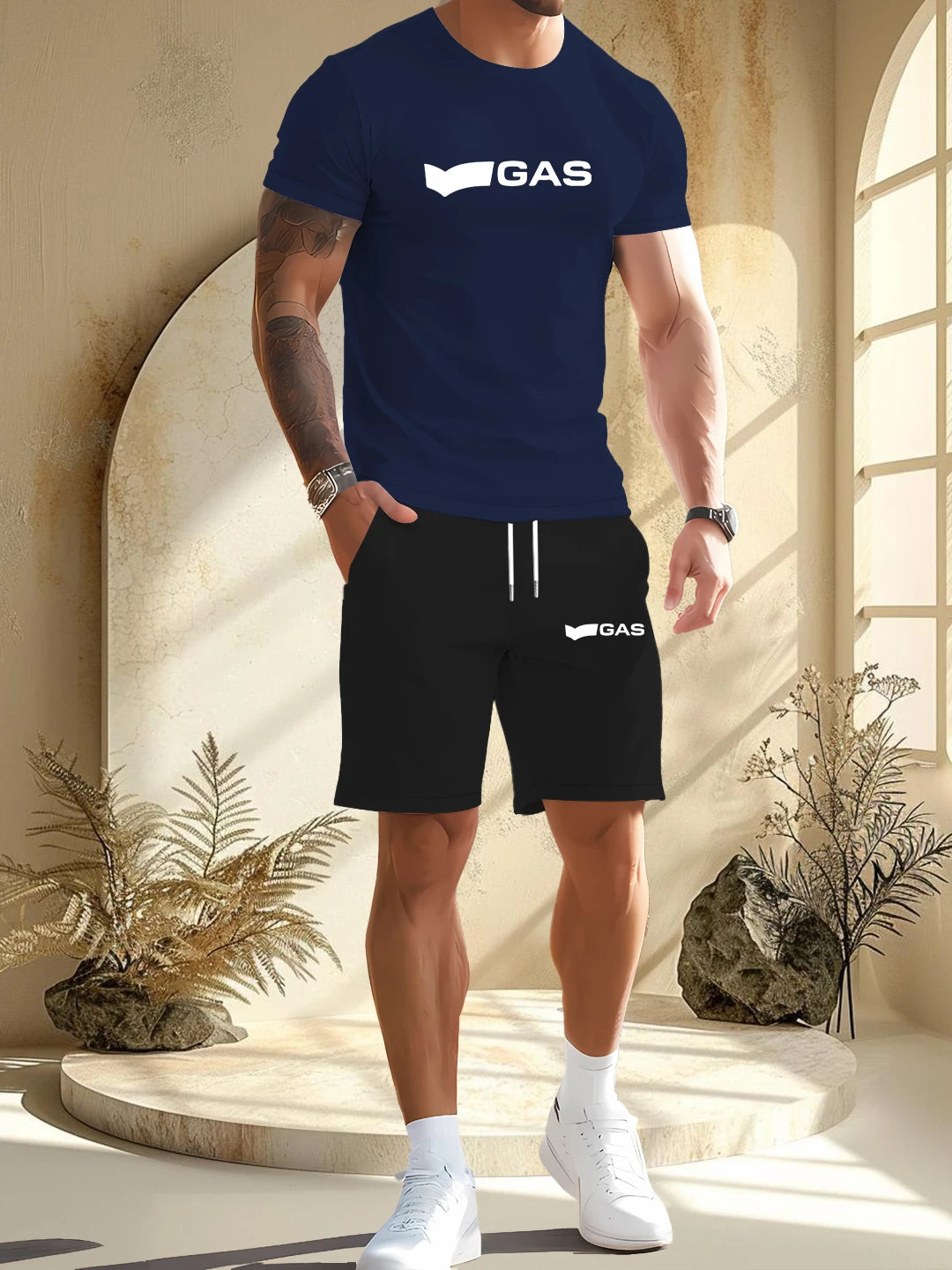 Summer Sports Men's Running Set Printed Top Casual T-shirt Shorts Two-piece Set Jogging Breathable Quick Drying Clothing