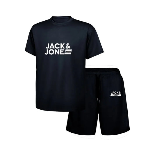 2025 New Trendy Business Summer Men's Sports Set Casual Fitness Jogging Basketball Fashion Short Sleeve T-shirt + Shorts 2 Sets
