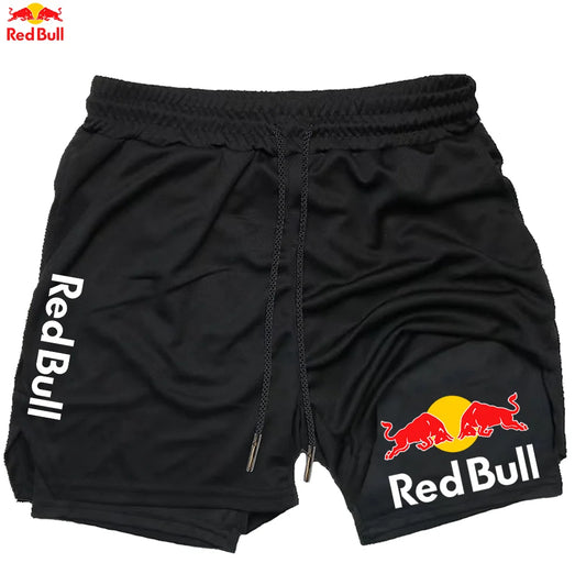 Red Bull Newest Shorts Men 2 in 1 Running Training Gym Shorts Fitness Joggers Jogging Summer Sports Shorts Workout Short Pants