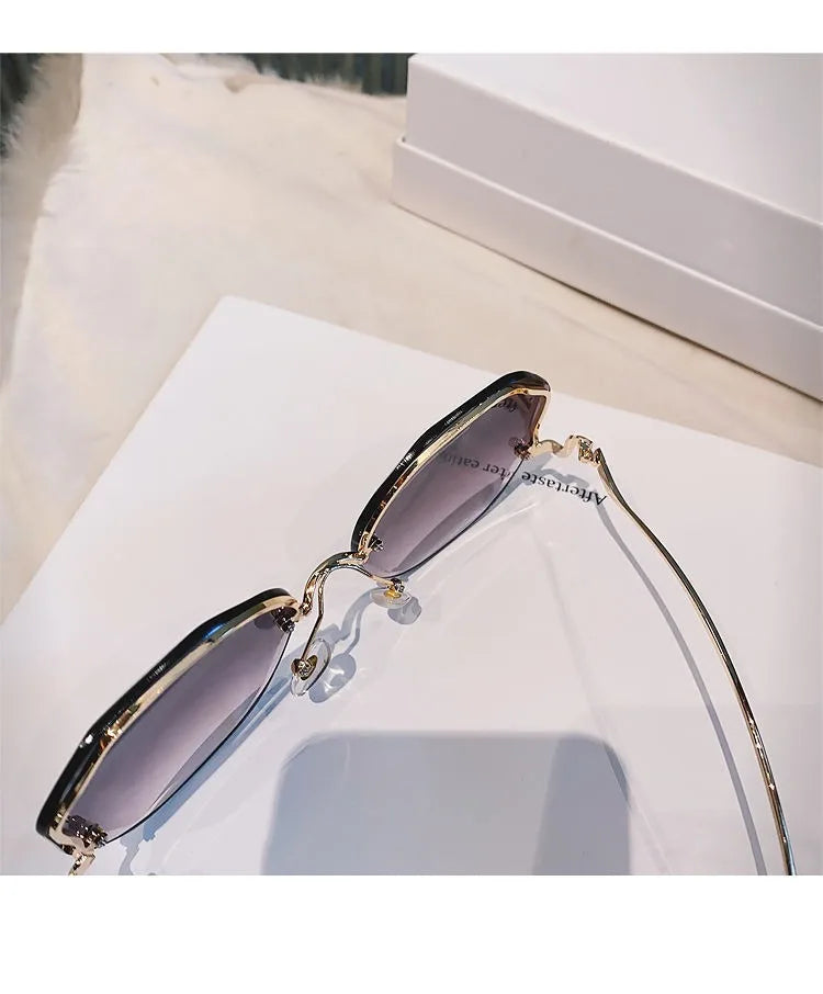 Trendy Fashionable Polygon Frameless Cut Edge Sunglasses Women's Metal Curved Legs Retro Street Photo Fashionglasses