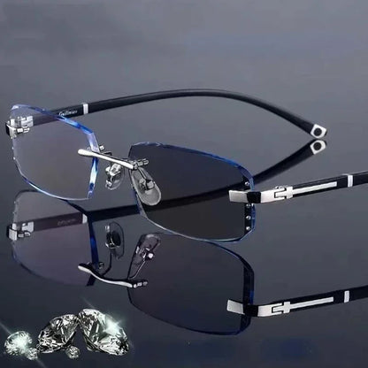 Business Photochromic Myopia Glasses for Men Diamond Cut Rimless UV400 Luxury Eyeglasses Color Changing Diopters -1.0 To -4.0