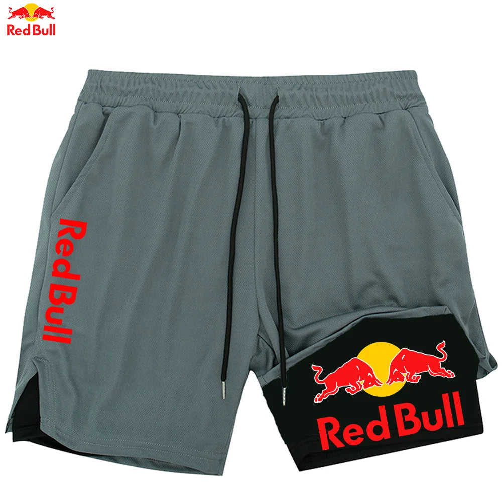 Red Bull Newest Shorts Men 2 in 1 Running Training Gym Shorts Fitness Joggers Jogging Summer Sports Shorts Workout Short Pants