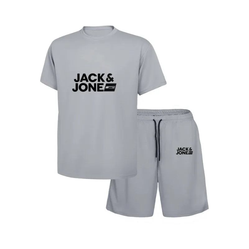2025 New Trendy Business Summer Men's Sports Set Casual Fitness Jogging Basketball Fashion Short Sleeve T-shirt + Shorts 2 Sets