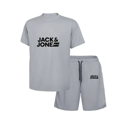 2025 New Trendy Business Summer Men's Sports Set Casual Fitness Jogging Basketball Fashion Short Sleeve T-shirt + Shorts 2 Sets