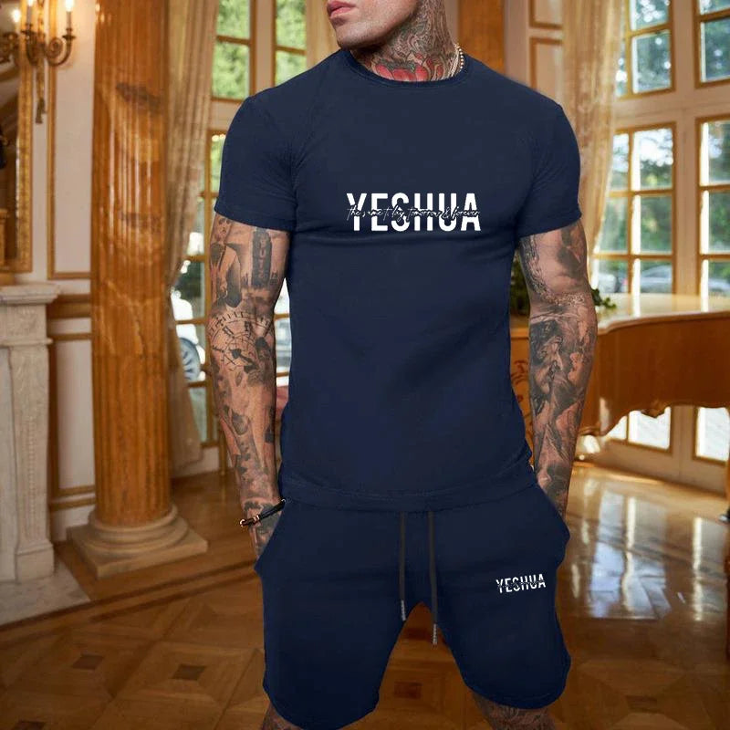 2025 Fashionable and casual summer outdoor sports suit men's breathable T-shirt shorts casual and fashionable two-piece set