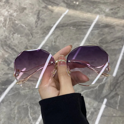 Trendy Fashionable Polygon Frameless Cut Edge Sunglasses Women's Metal Curved Legs Retro Street Photo Fashionglasses