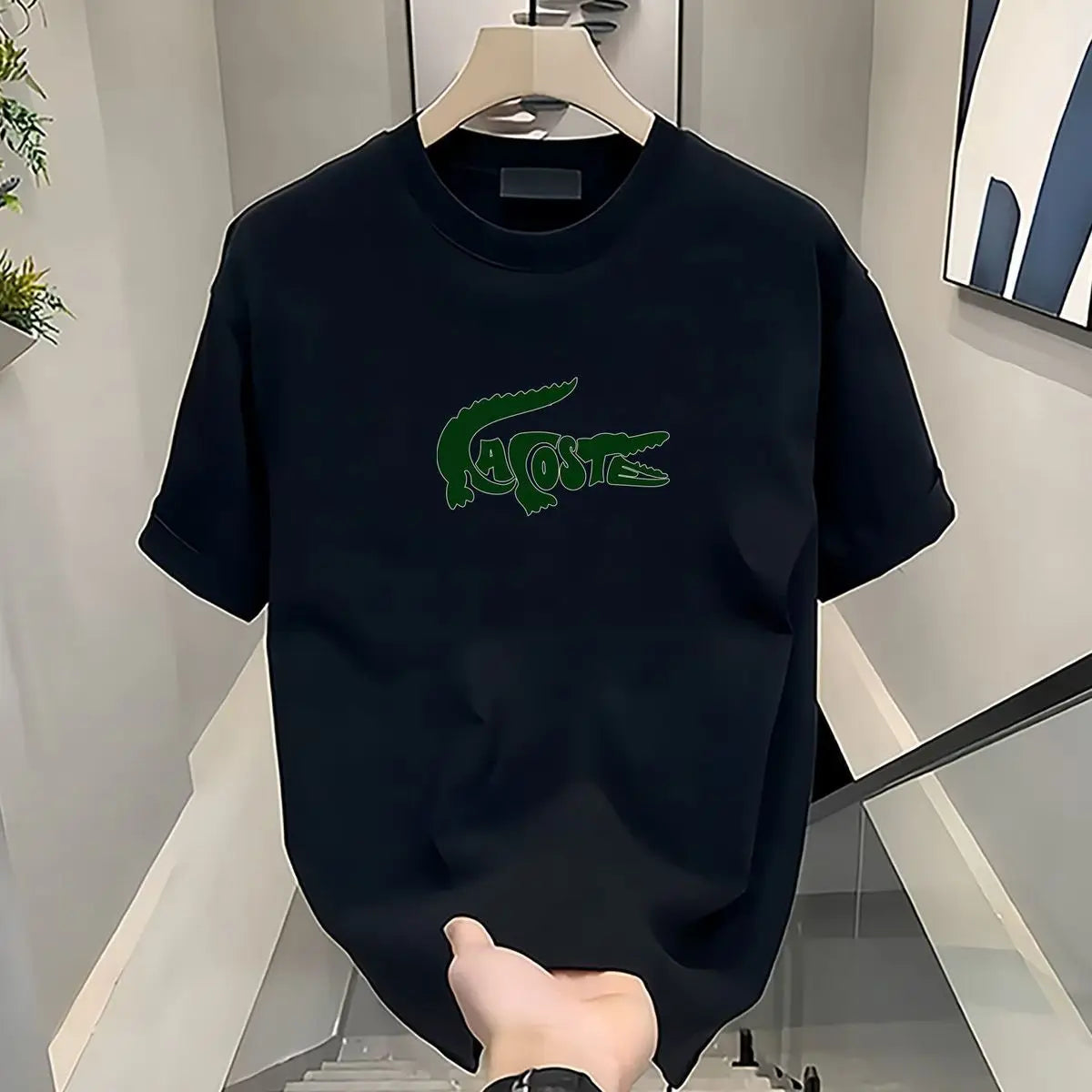 \ Summer Cotton Breathable T-shirt Men's Ins Trend Niche New Printed Loose Round Neck Versatile Commuter Top Men's Clothing