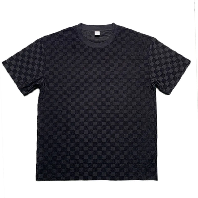 European and American Oversized Fashion Brand Men's Summer New Chessboard Plaid Loose Sports and Leisure Two-Piece Set