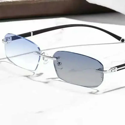Business Photochromic Myopia Glasses for Men Diamond Cut Rimless UV400 Luxury Eyeglasses Color Changing Diopters -1.0 To -4.0