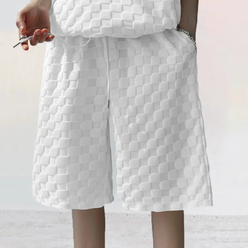 European and American Oversized Fashion Brand Men's Summer New Chessboard Plaid Loose Sports and Leisure Two-Piece Set