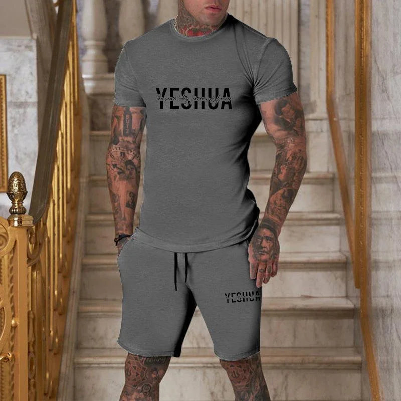 2025 Fashionable and casual summer outdoor sports suit men's breathable T-shirt shorts casual and fashionable two-piece set