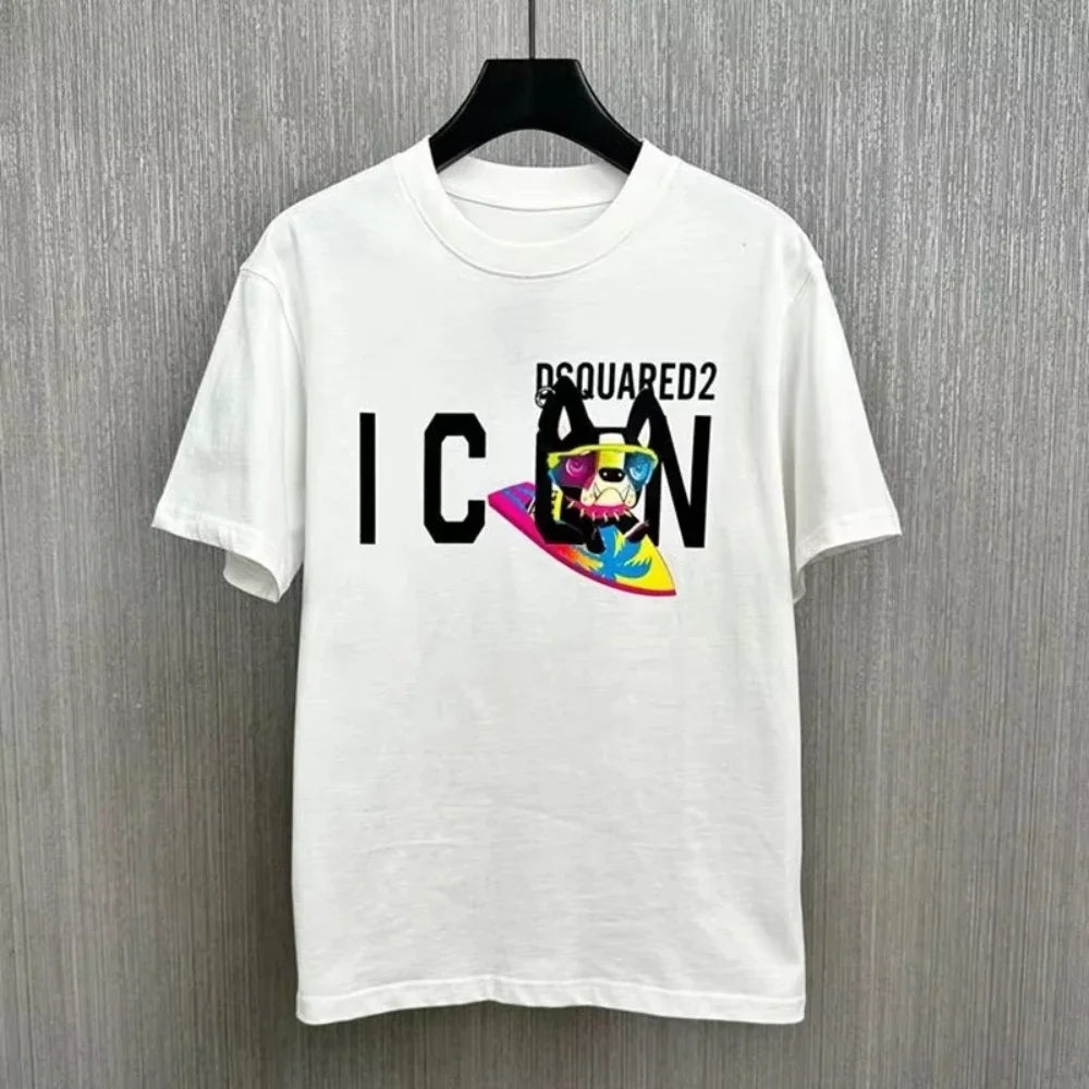 2025 Loose Oversize Short-sleeved Cotton T-shirt Men's and Women's Crew Neck Top Quadratic ICON Tide Couple Half-sleeved Dsq2