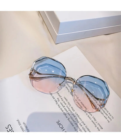 Trendy Fashionable Polygon Frameless Cut Edge Sunglasses Women's Metal Curved Legs Retro Street Photo Fashionglasses