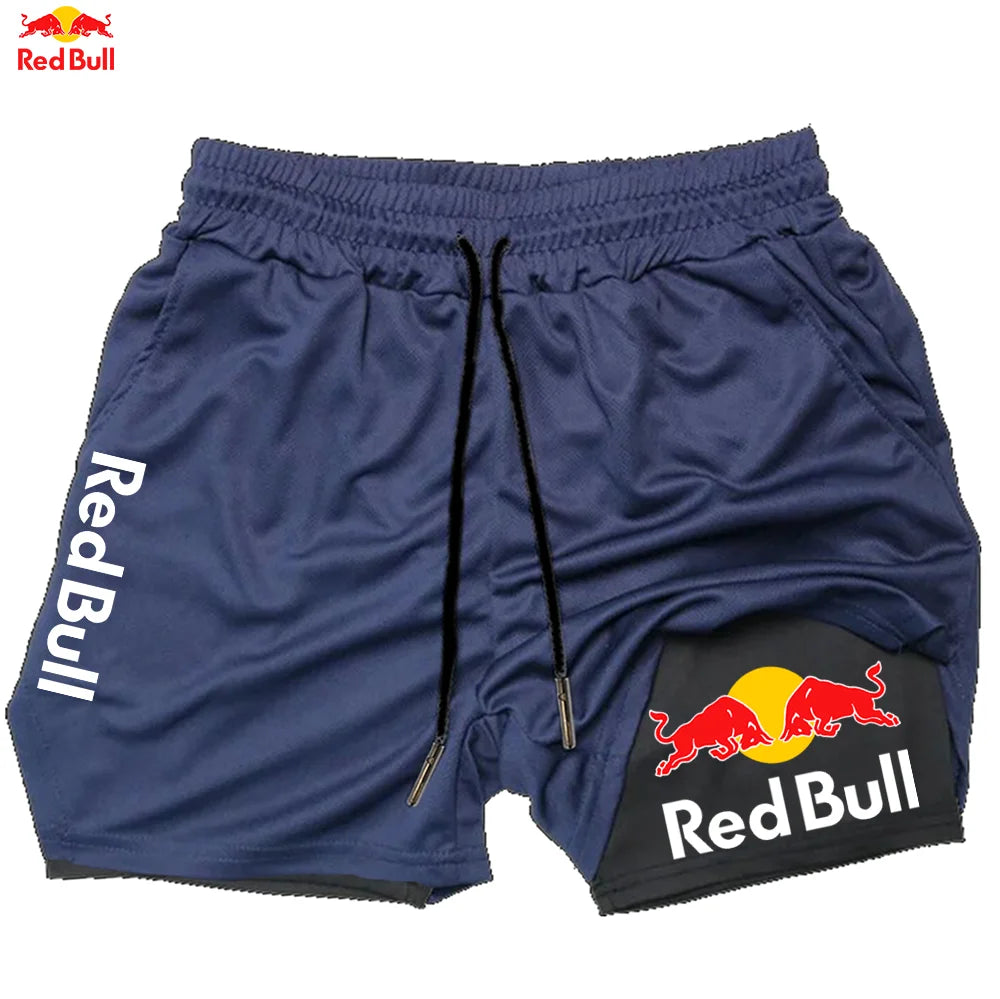 Red Bull Newest Shorts Men 2 in 1 Running Training Gym Shorts Fitness Joggers Jogging Summer Sports Shorts Workout Short Pants
