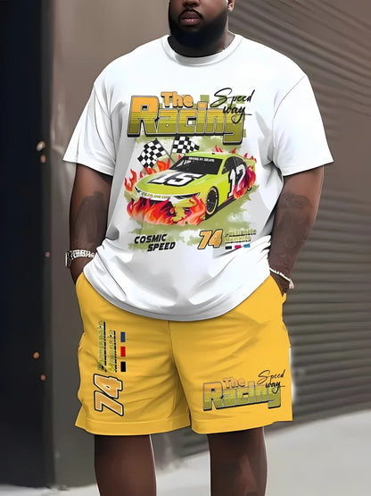 2025 summer new men's casual sports short sleeved shorts 3D printed men's T-shirt shorts set