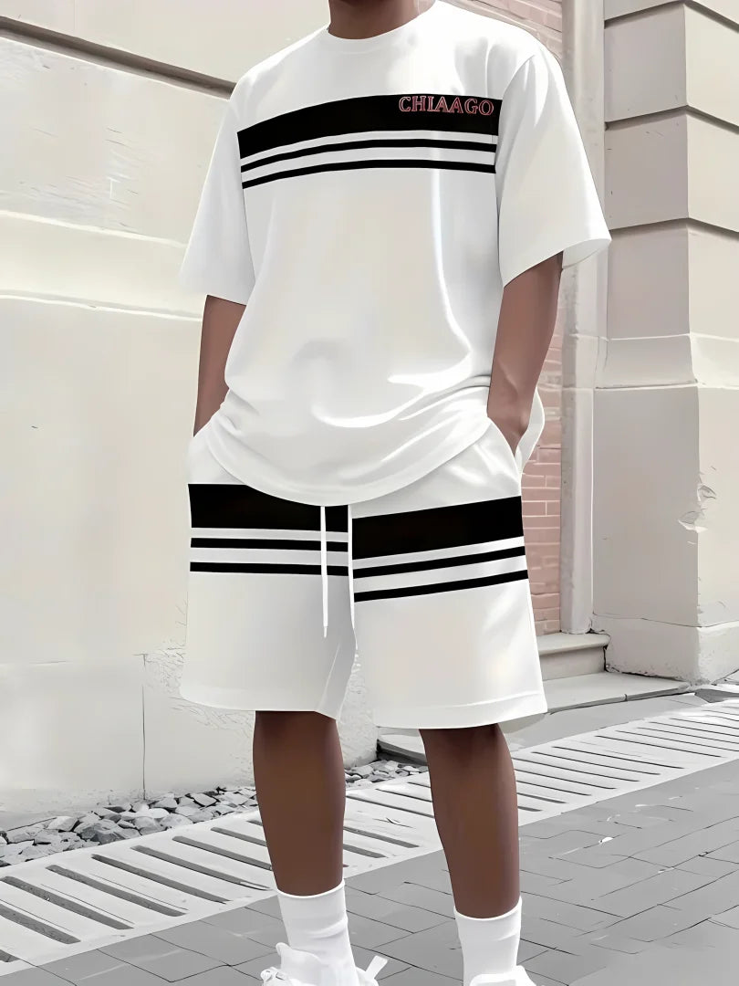 2025 summer new men's casual sports short sleeved shorts 3D printed men's T-shirt shorts set