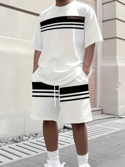 2025 summer new men's casual sports short sleeved shorts 3D printed men's T-shirt shorts set