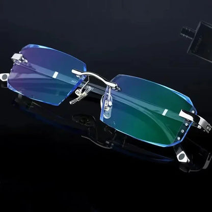 Business Photochromic Myopia Glasses for Men Diamond Cut Rimless UV400 Luxury Eyeglasses Color Changing Diopters -1.0 To -4.0