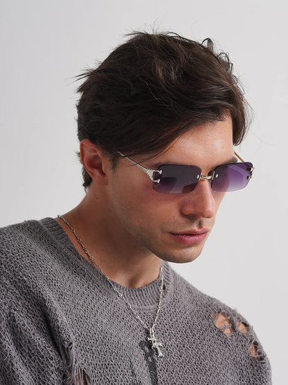Ruiao 2025 rimless sunglasses UV400 fashion square metal glasses for men women designer man's brand sun shades for outdoor