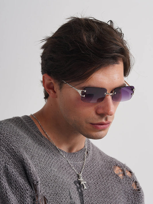 Ruiao 2025 rimless sunglasses UV400 fashion square metal glasses for men women designer man's brand sun shades for outdoor